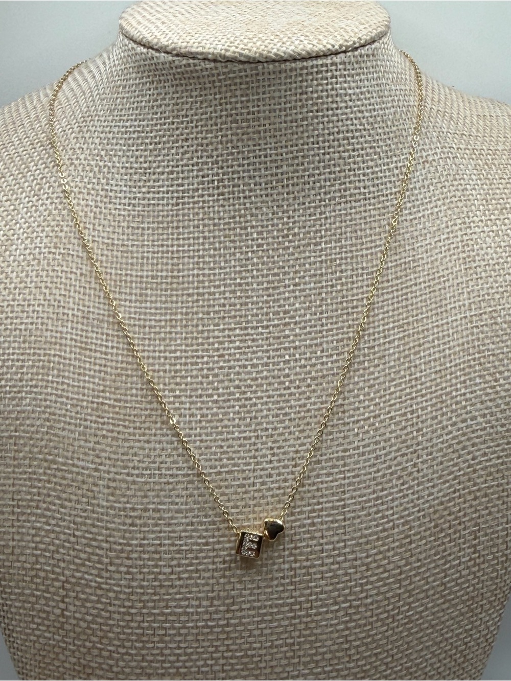 Gold Heart & Square Charm Necklace for Women